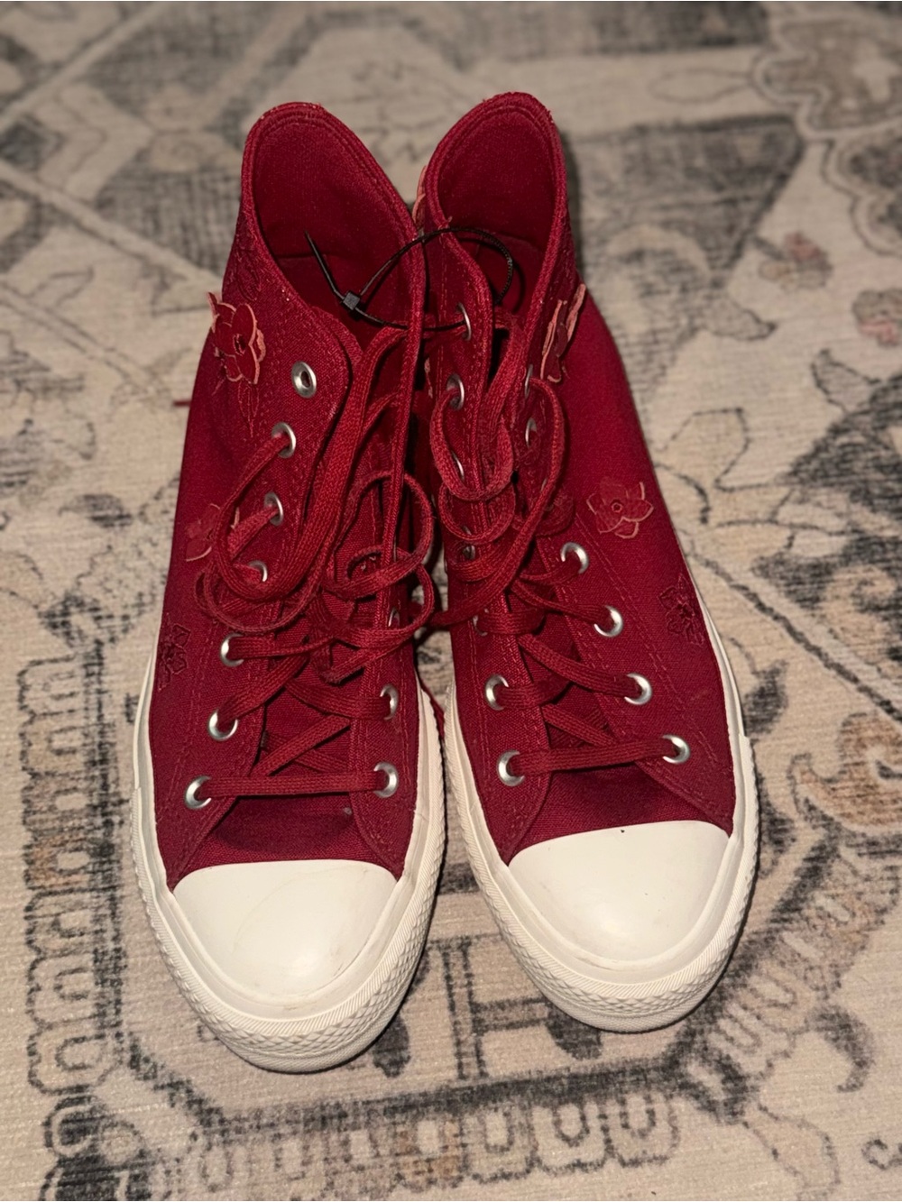 Converse Red High-Top Sneakers with 3D Floral appliqué - Picture 2 of 5
